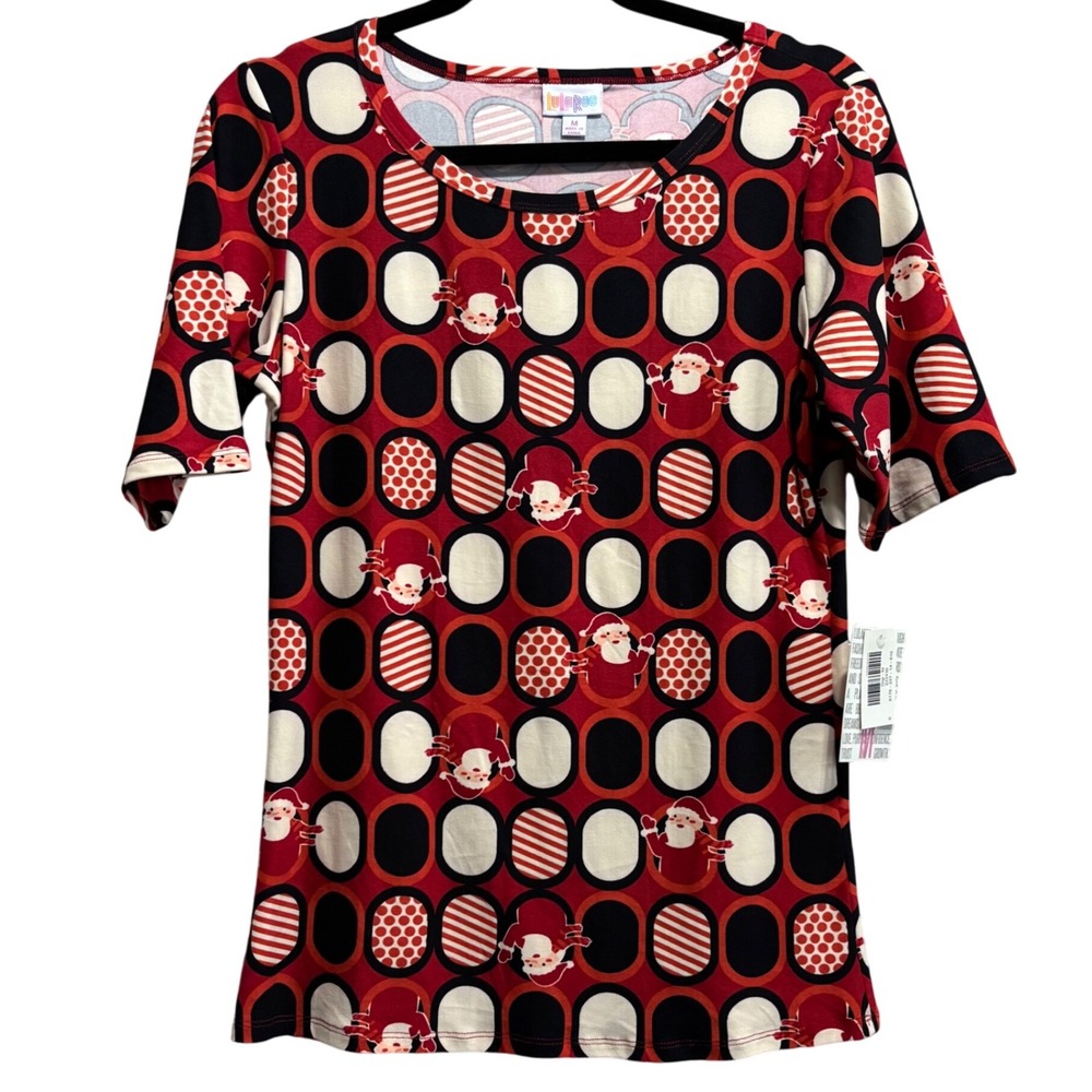 LuLaRoe Gigi Tee Medium Christmas‎ Santa Oval Pattern Holiday Top